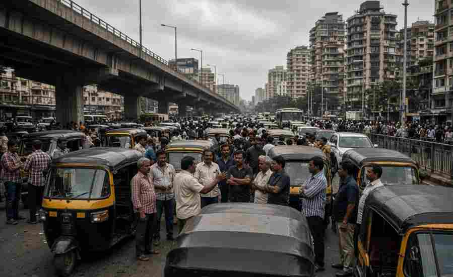 Mumbai Auto Drivers Strike - मुंबई में मराठी भाषा नियम के खिलाफ ऑटो चालकों का फूटा गुस्सा  कांदिवली लिंक रोड पर चक्का जाम कर शुरू की 3 दिवसीय हड़ताल