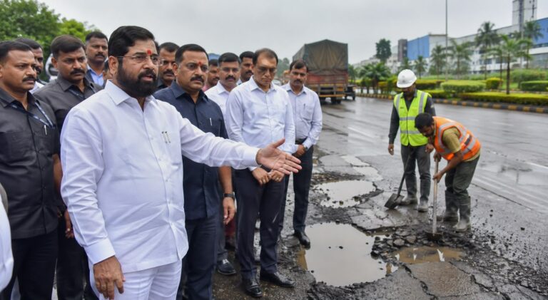 Eknath Shinde Chakan MIDC Visit - Maharashtra Deputy CM Eknath Shinde Inspects Pothole-Ridden Roads In Chakan MIDC, Assures Infrastructure Overhaul