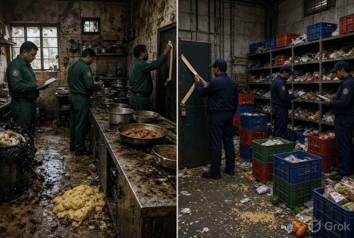 Maharashtra FDA Suspends Eateries Blinkit Licences - मलाड के स्वीट हाउस और कुर्ला के होटल में दूषित पानी व गंदगी मिली; अकोला ब्लिंकिट केंद्र ने नोटिस के बाद भी नहीं सुधारी व्यवस्था, तुकाराम मुंढे की सख्त कार्रवाई।