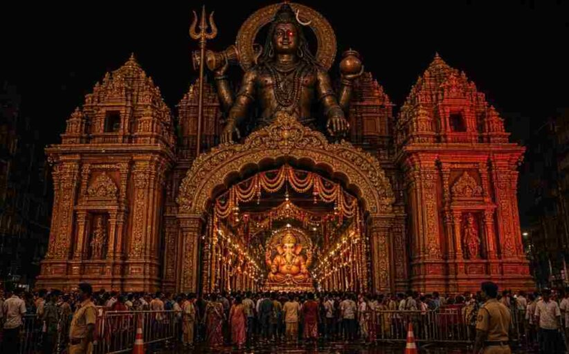 Lalbaugcha Raja Gopuram Pandal Traffic Diversions - दक्षिण भारतीय गोपुरम की भव्यता और भगवान शिव की विशाल प्रतिमा ने मोहा मन लालबागचा राजा के दर्शन के लिए उमड़ी भीड़, मुंबई पुलिस ने जारी की ट्रैफिक एडवाइजरी