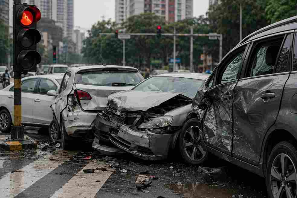 Malad Traffic Signal Car Crash - मुंबई के मलाड में भीषण सड़क हादसा  70 वर्षीय बुजुर्ग ने ट्रैफिक सिग्नल पर 4 वाहनों को मारी टक्कर 1 की मौत  6 घायल