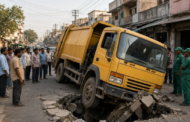 Nallasopara Garbage Truck Drain Accident -  नालासोपारा में ड्रेनेज का ढक्कन टूटने से फंसा नगर निगम का कचरा ट्रक घटिया निर्माण और असुरक्षित सड़कों पर उठे सवाल